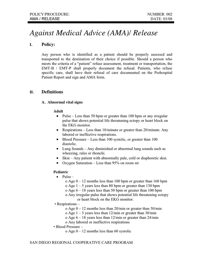 Against Medical Advice Ama Release In Word And Pdf Formats