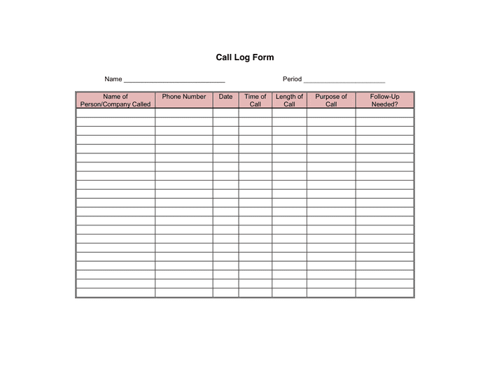 Call Log Template Word For Your Needs