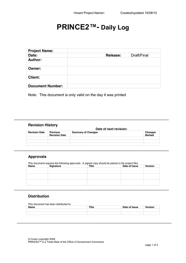 Daily Log Template In Word And Pdf Formats