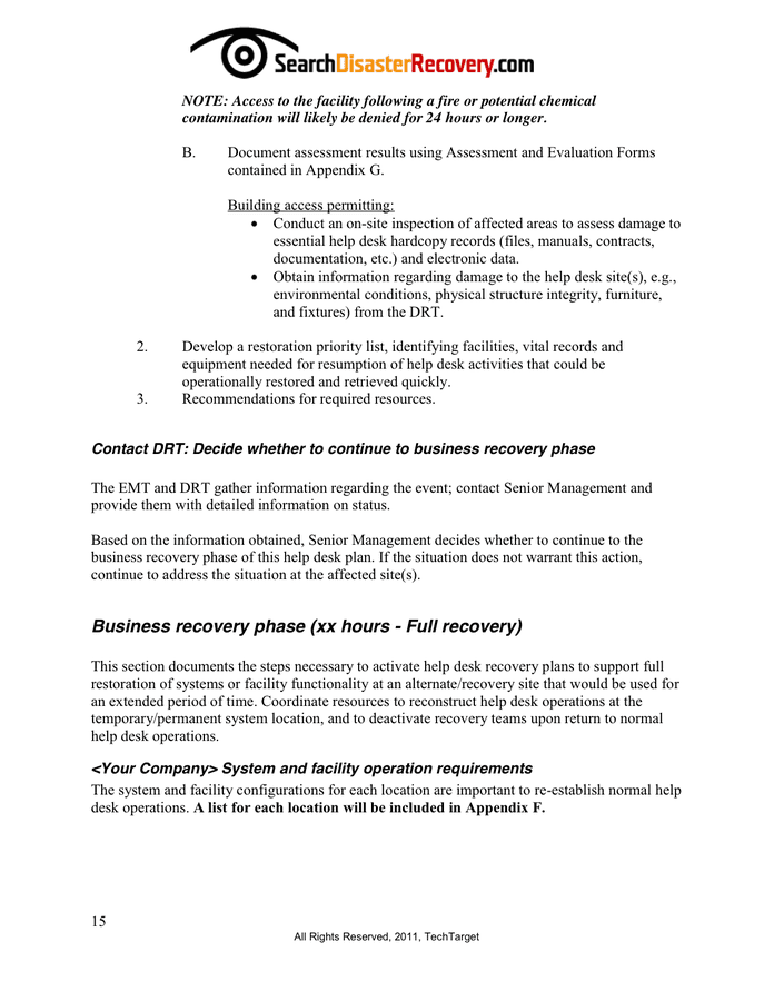 Disaster recovery plan template image