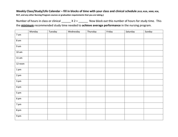 Blank Weekly Schedule Template in Word and Pdf formats