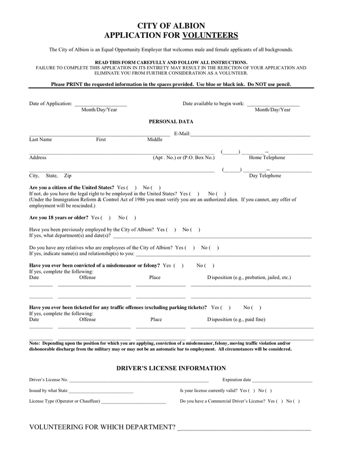 Sample Job Application - download free documents for PDF, Word and Excel
