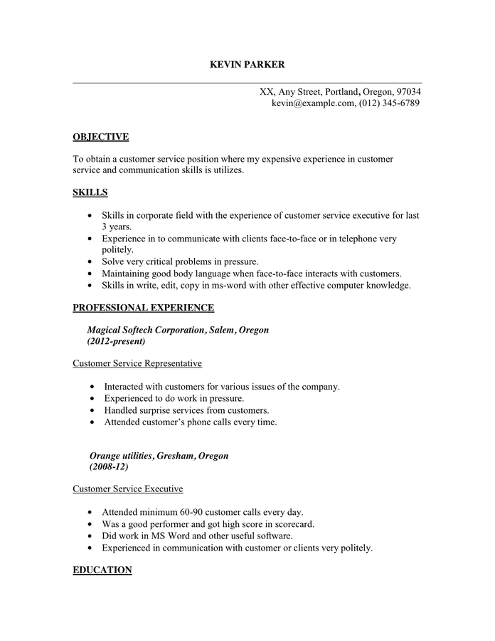 SAMPLE CUSTOMER SERVICE RESUME SAMPLE in Word and Pdf formats