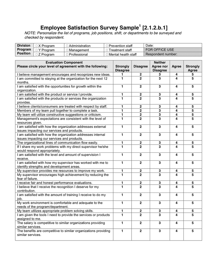 Survey Questionnaire To Analyze Employee Satisfaction Employer Branding