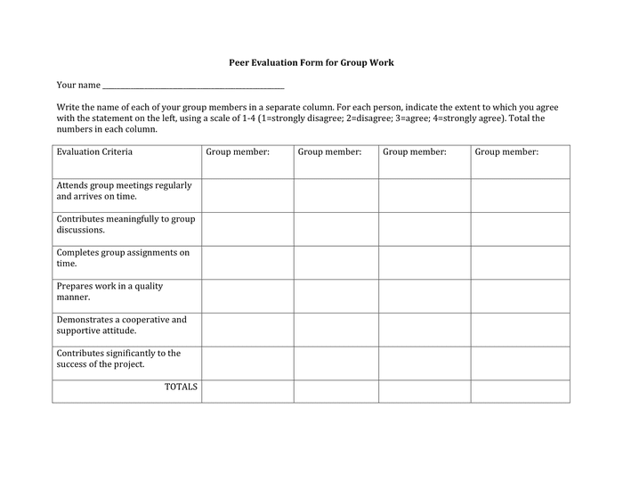 Peer Evaluation Form For Group Work 34