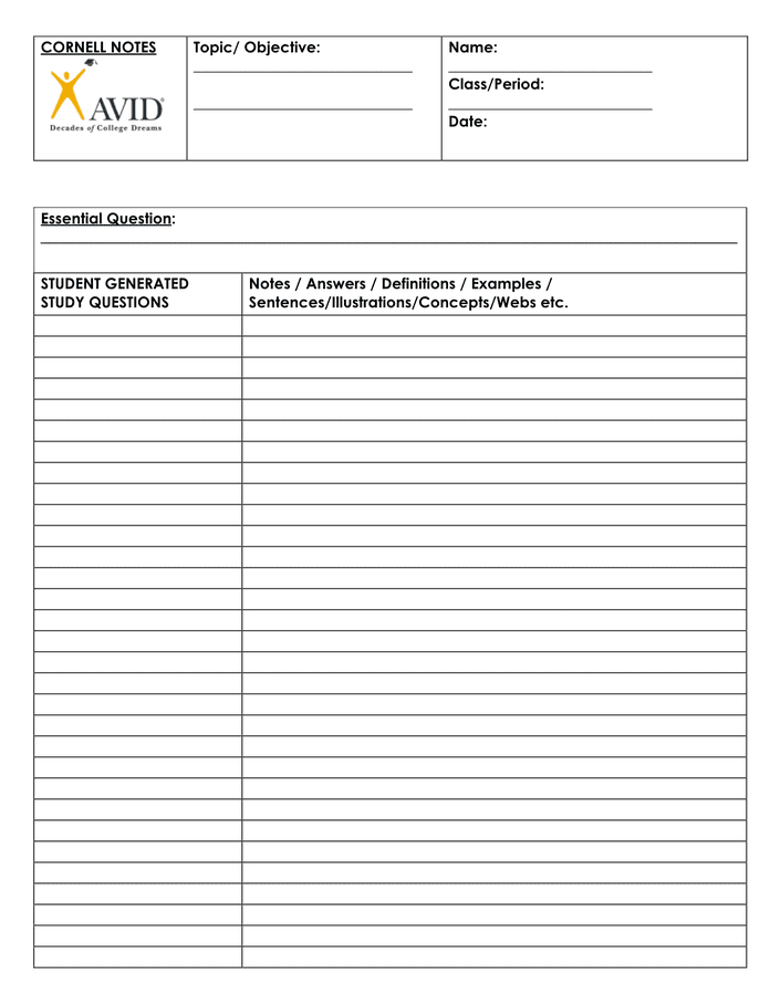 Cornell Note Template Google Docs