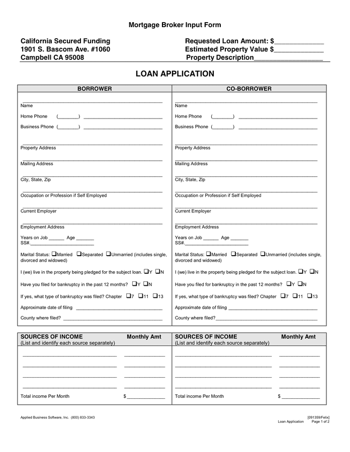 Loan Application Form download free documents for PDF, Word and Excel