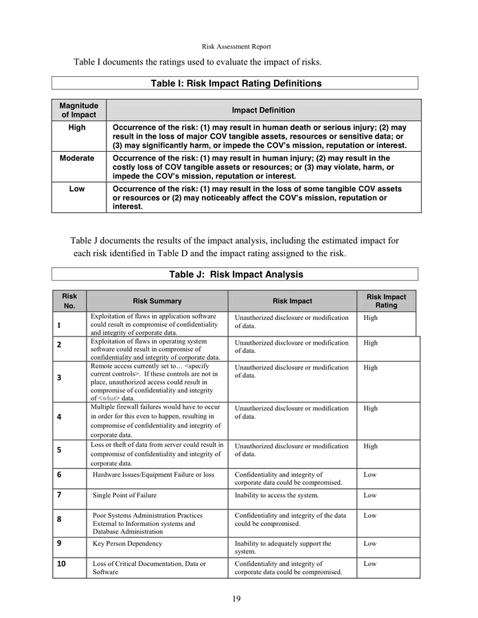 RISK ASSESSMENT REPORT TEMPLATE In Word And Pdf Formats Page 22 Of 35