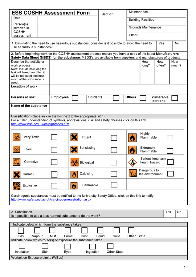 Coshh Risk Assessment Template In Word And Pdf Formats Vrogue