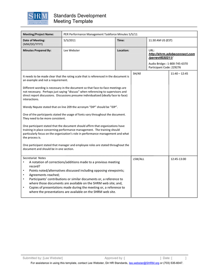 Project Meeting Minutes Template Word