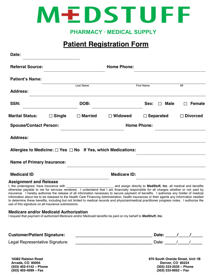 Patient Registration Form In Word And Pdf Formats 6325