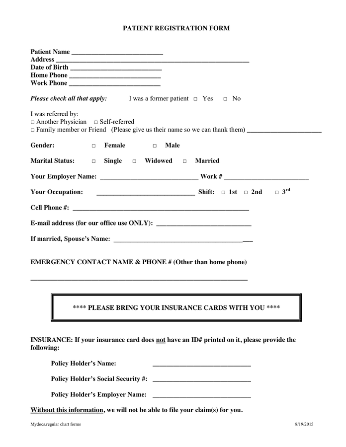 PATIENT REGISTRATION Word FORM in Word and Pdf formats