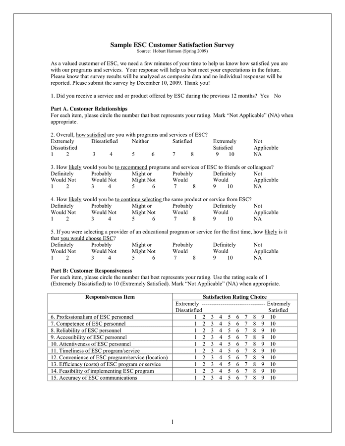 Customer Satisfaction Survey Sample In Word And Pdf Formats