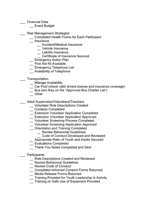 ACTIVITY/EVENT PLANNING CHECKLIST in Word and Pdf formats - page 2 of 3