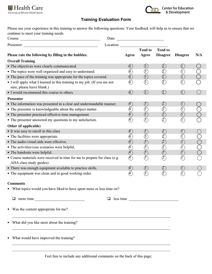 Training Evaluation Form In Word And Pdf Formats 7489