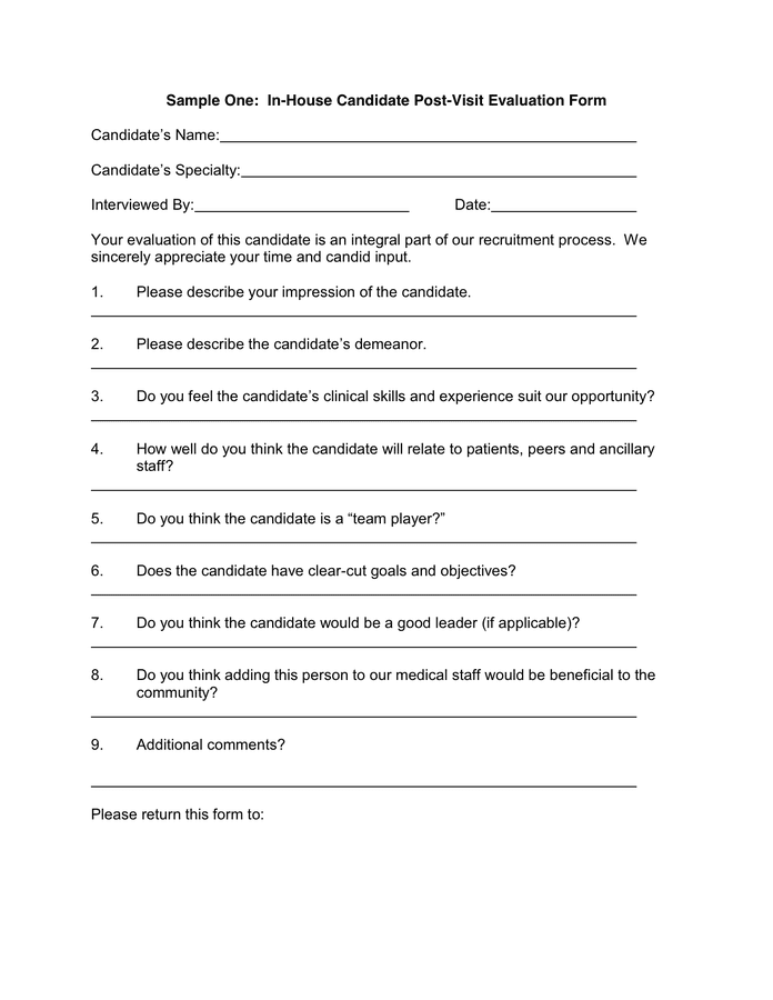 CONFIDENTIAL INTERVIEW EVALUATION in Word and Pdf formats