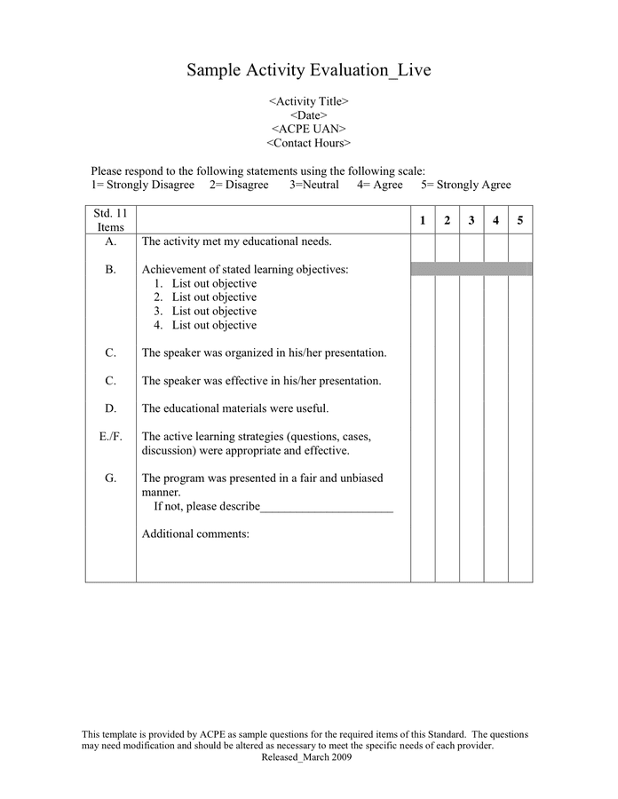 Where can I find a sample of a evaluation form?