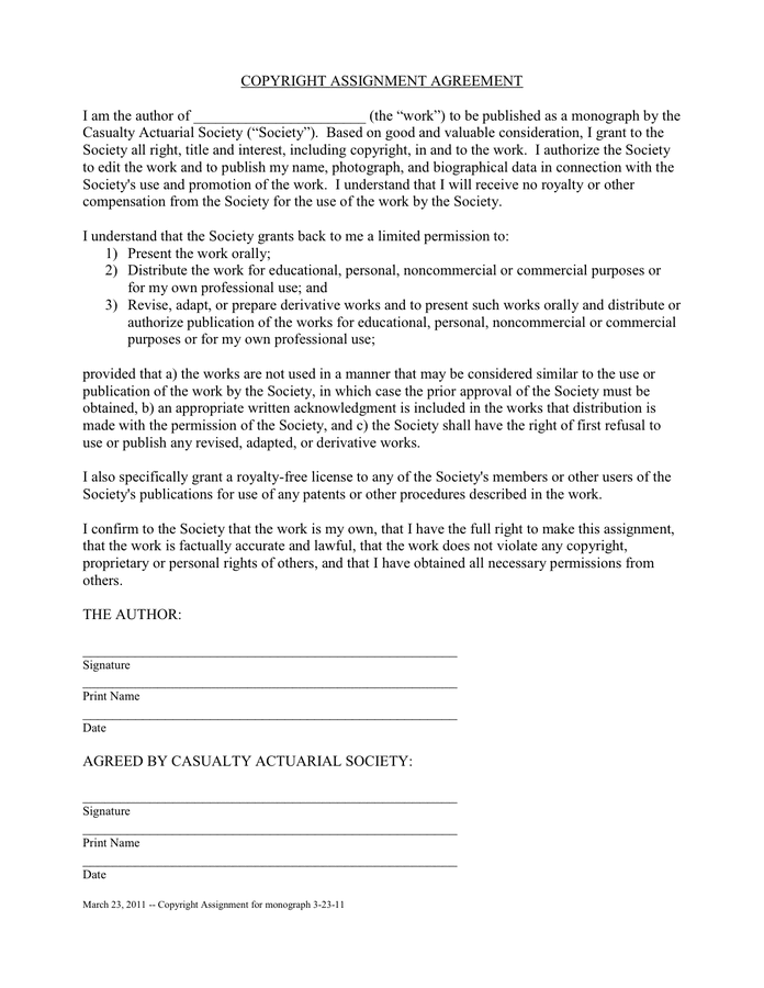 Copyright Assignment Agreement Template Collection