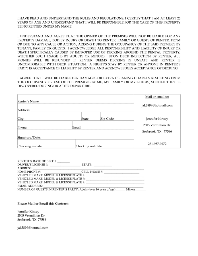 VACATION RENTAL AGREEMENT in Word and Pdf formats page 5 of 5