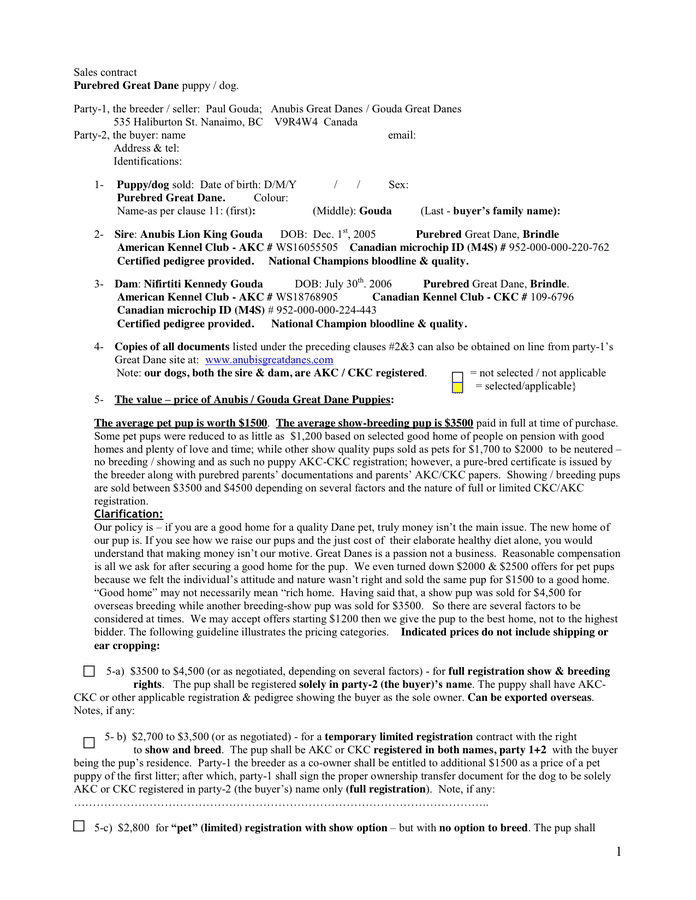 Sales Contract In Word And Pdf Formats