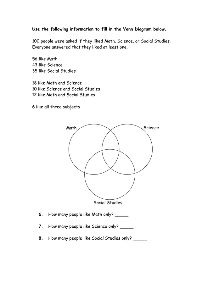 Venn Diagram Worksheet In Word And Pdf Formats Page 2 Of 2