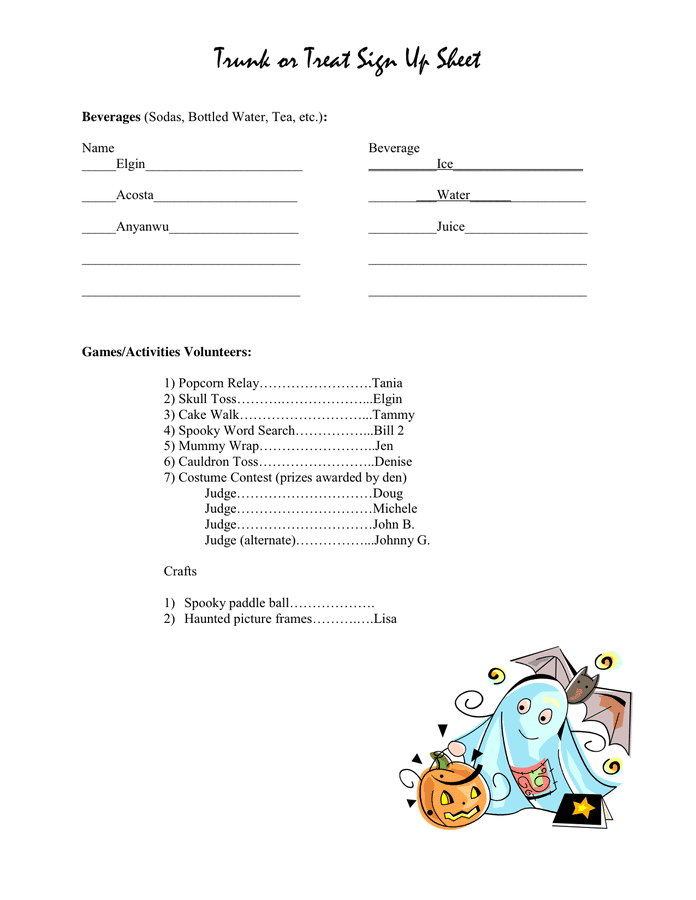Trunk or Treat Sign Up Sheet in Word and Pdf formats page 2 of 2