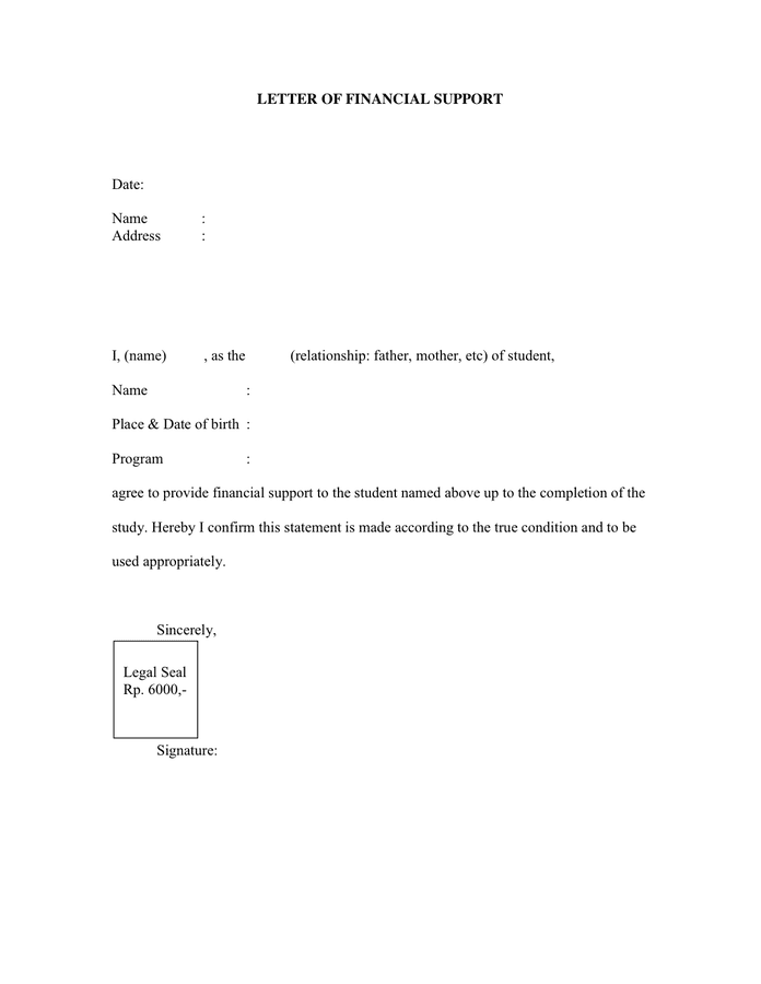 SAMPLE LETTER OF FINANCIAL SUPPORT In Word And Pdf Formats