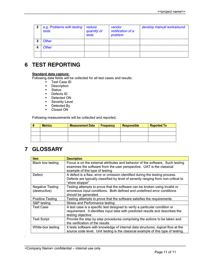 Test Plan Template in Word and Pdf formats page 11 of 11