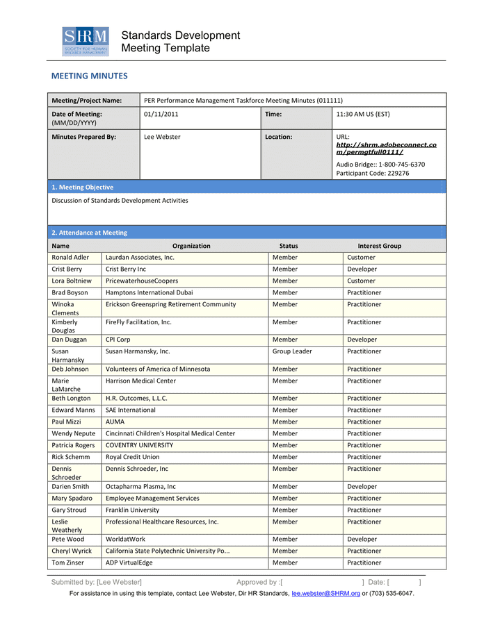 Project Meeting Minutes Template in Word and Pdf formats