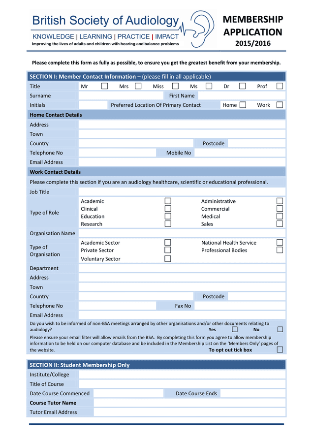 Membership Application Form In Word And Pdf Formats