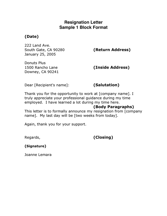Resignation Letter Sample 1 In Word And Pdf Formats