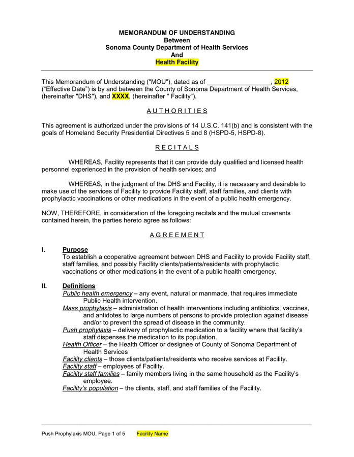 Template For Memorandum Of Understanding In Business