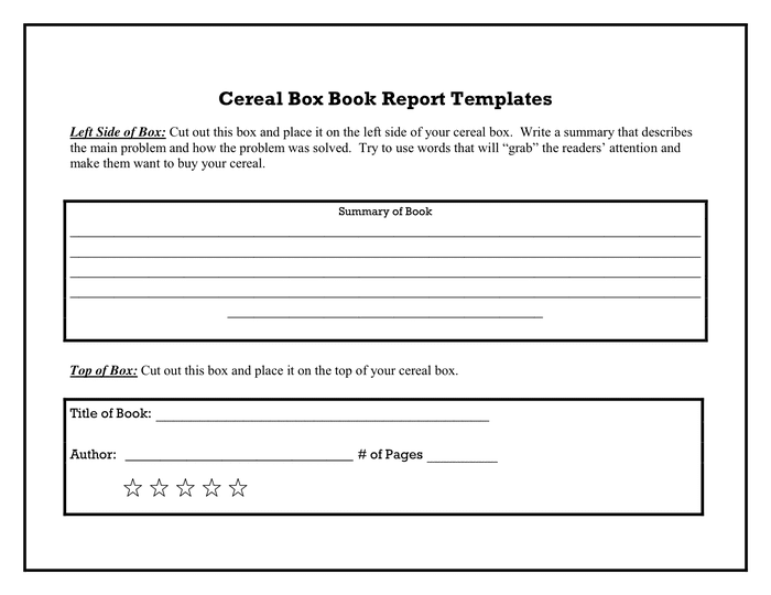 Cereal Box Book Report Templates in Word and Pdf formats