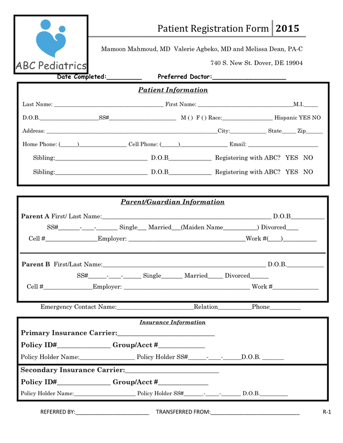 Pediatric Patient Registration Form Template from static.dexform.com