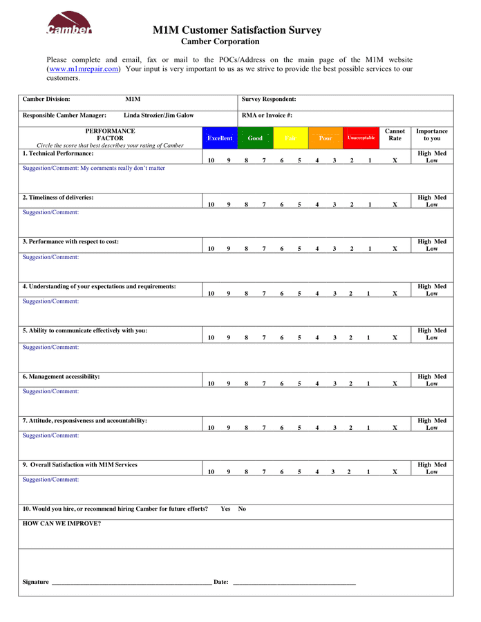 Printable Customer Satisfaction Survey Template Printable Templates