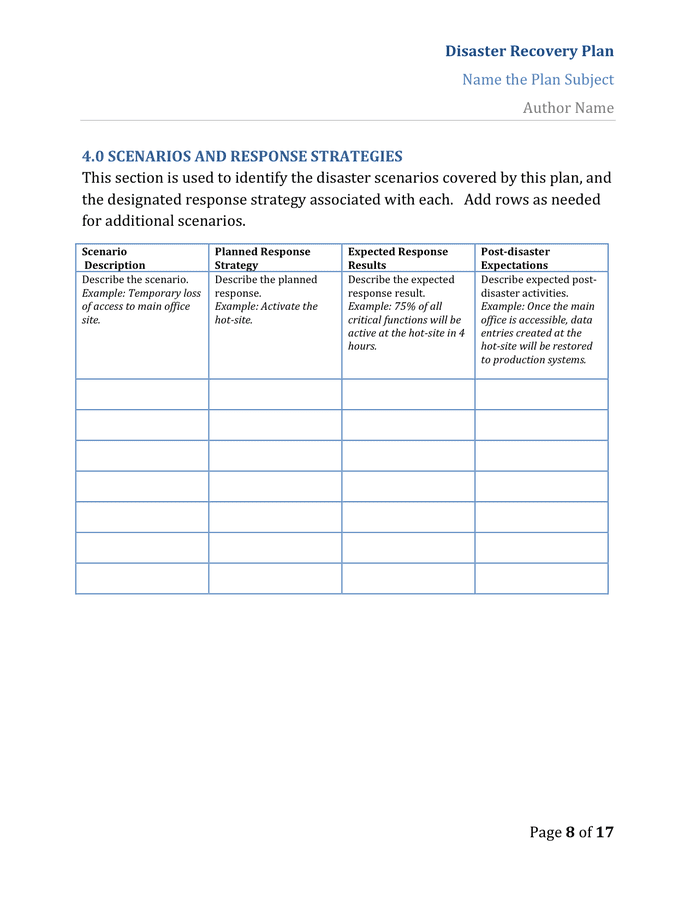 Disaster Recovery Test Plan Template