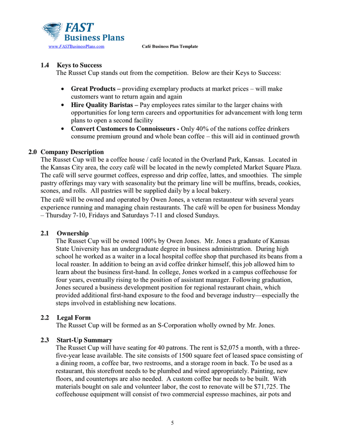 Café Business Plan Template in Word and Pdf formats page 5 of 31