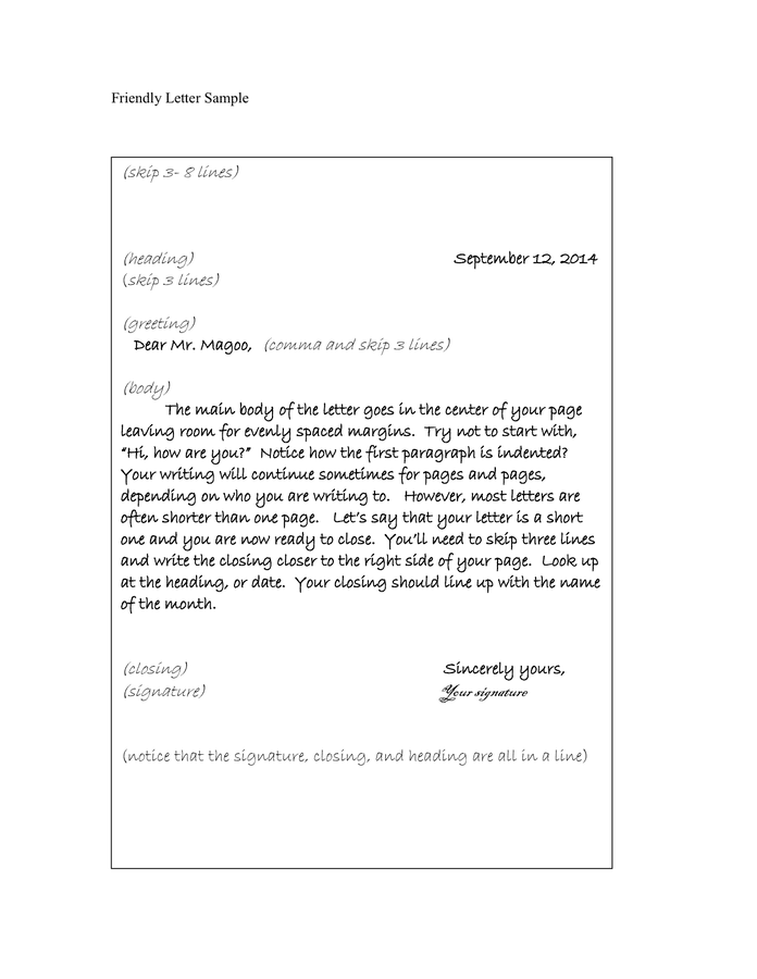 Friendly Letter Sample In Word And Pdf Formats