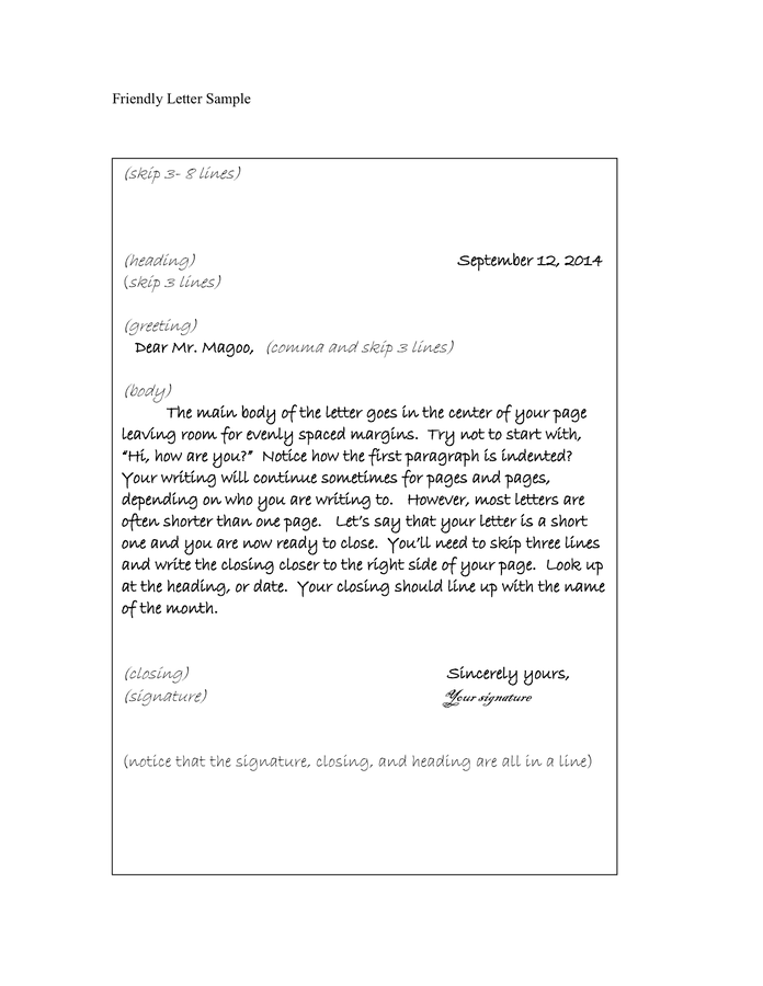 Friendly Letter Sample in Word and Pdf formats