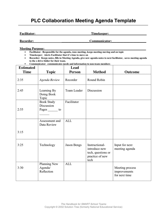 Meeting Agenda Template in Word and Pdf formats