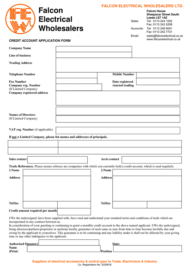 Credit Account Application Form In Word And Pdf Formats