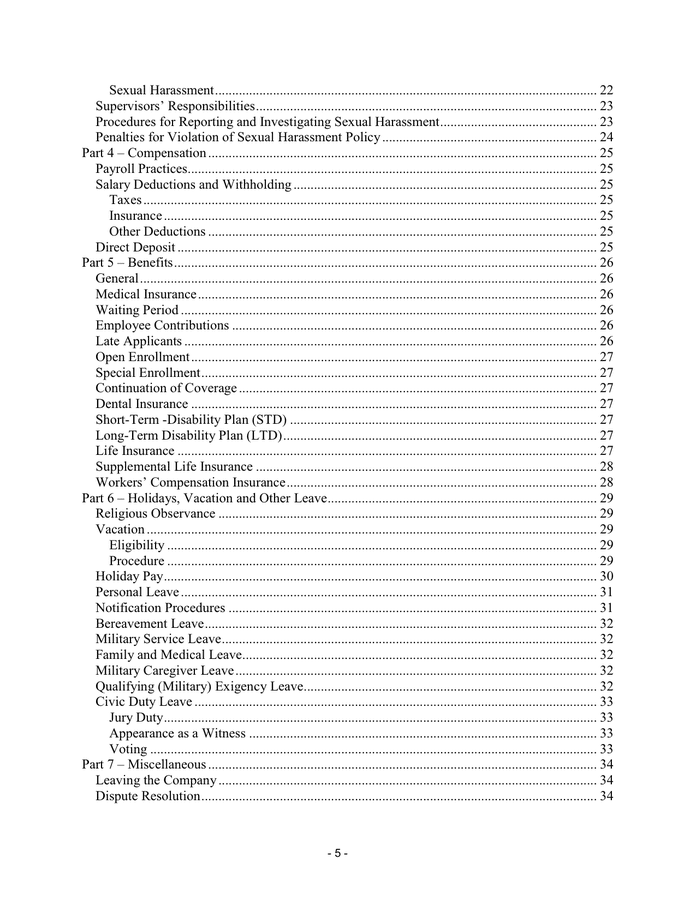 Sample Employee Handbook In Word And Pdf Formats Page 5 Of 35