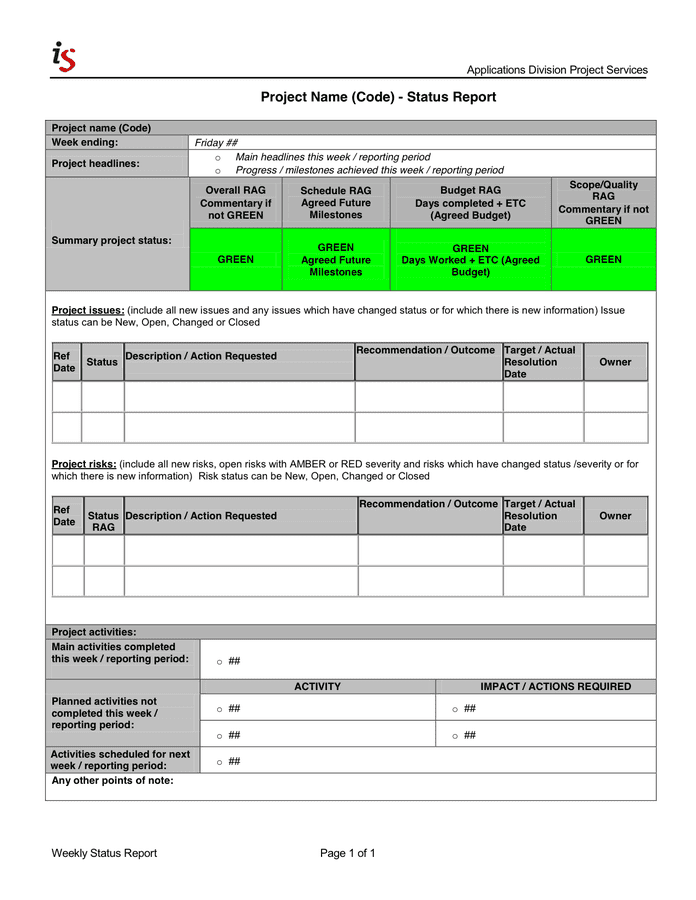 Project Status Report in Word and Pdf formats