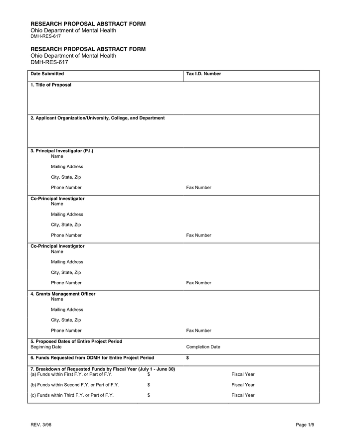 Research proposal abstract form in Word and Pdf formats