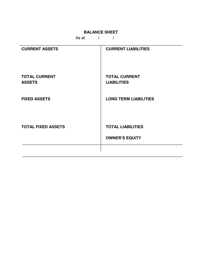 BALANCE SHEET in Word and Pdf formats