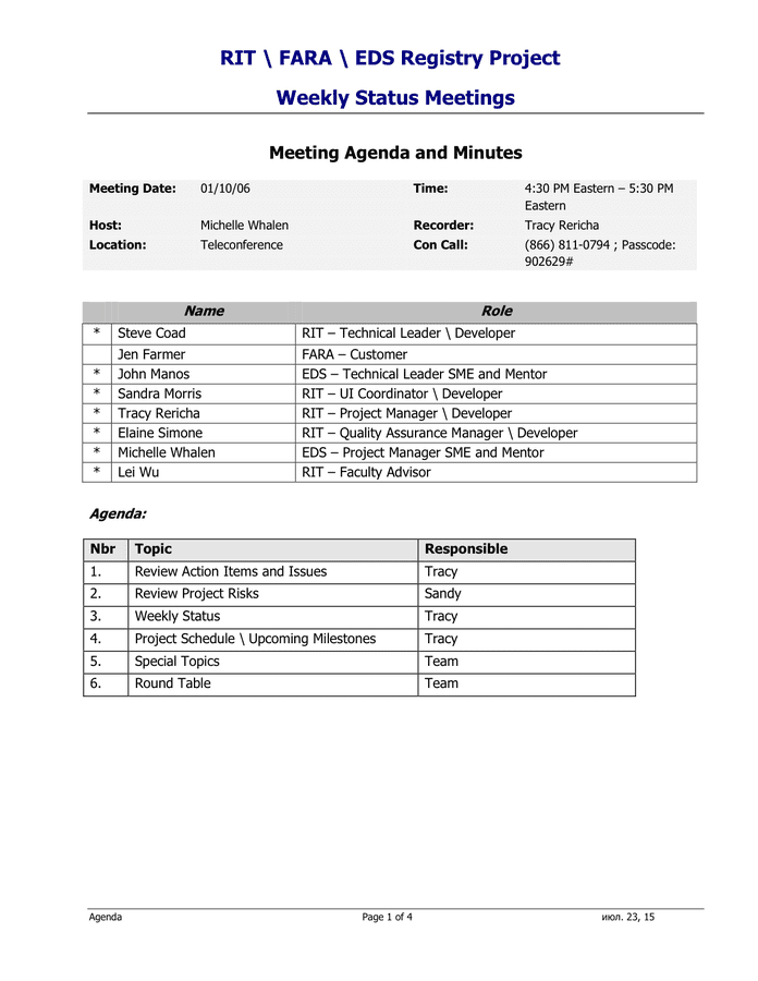 Meeting Agenda And Minutes In Word And Pdf Formats