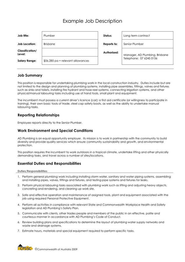 Job Description Template In Word And Pdf Formats