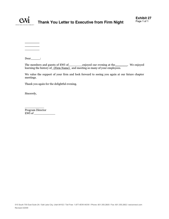Sample Thank You Letter to Executive in Word and Pdf formats