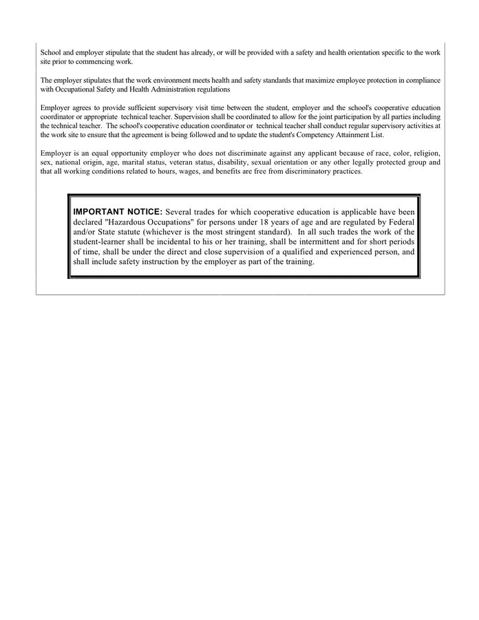 Sample Cooperative Education Agreement In Word And Pdf Formats Page 2