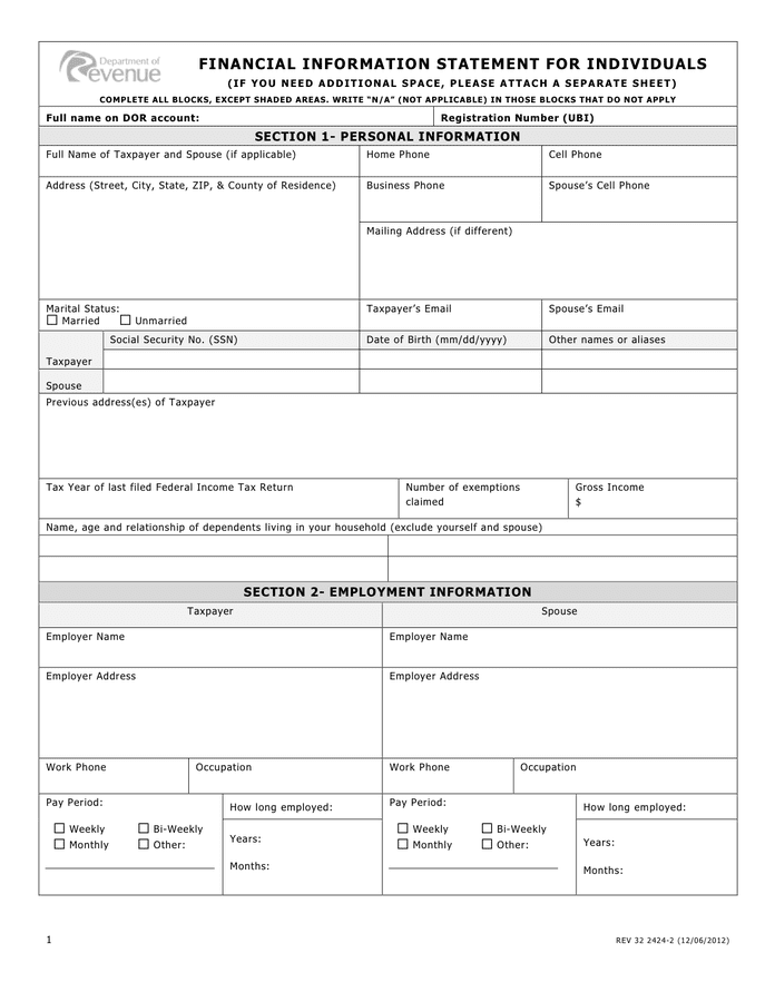 Financial Information Statement For Individuals Form In Word And Pdf